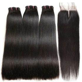 Double Drawn Hair Bundles With Closure