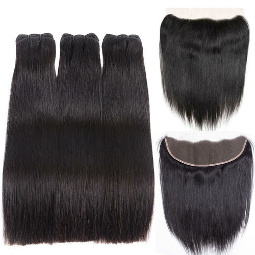 Double Drawn Hair Bundles With Closure