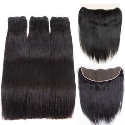 Double Drawn Hair Bundles With Closure