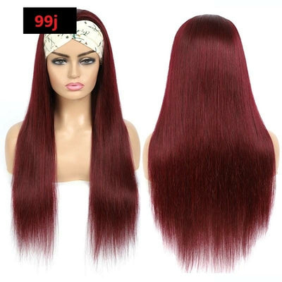 Straight Burgundy Headband Wig
