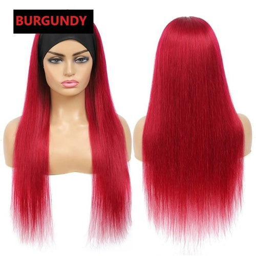 Straight Burgundy Headband Wig