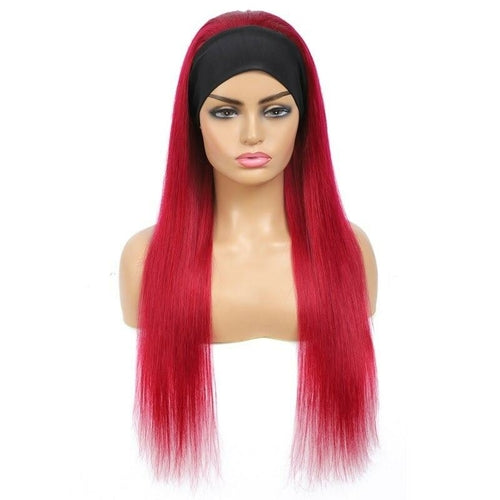 Straight Burgundy Headband Wig