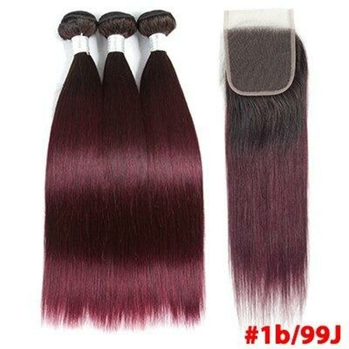 Burgundy 4x4 Hair Bundles With Closure