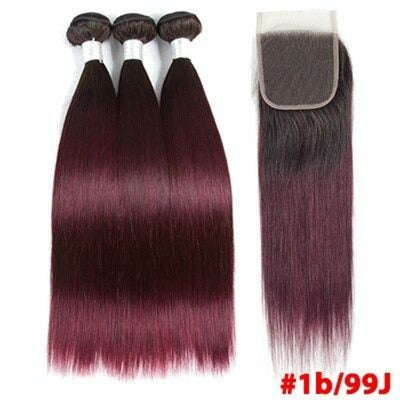 Burgundy 4x4 Hair Bundles With Closure