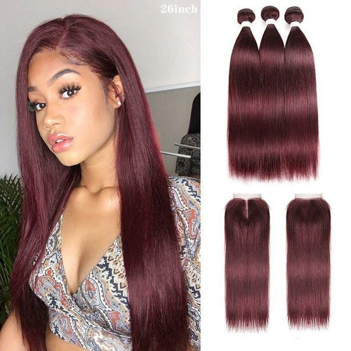 Burgundy 4x4 Hair Bundles With Closure