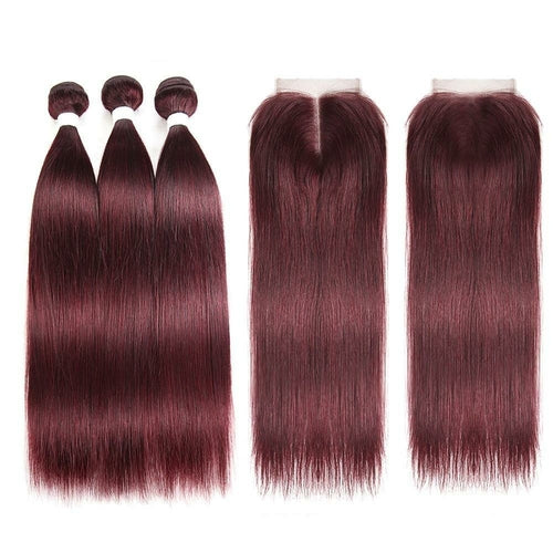Burgundy 4x4 Hair Bundles With Closure