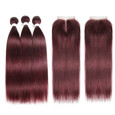 Burgundy 4x4 Hair Bundles With Closure