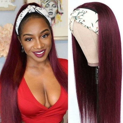 Straight Burgundy Headband Wig